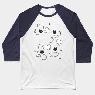 Cat Cloud Night Sky Pattern Baseball T-Shirt